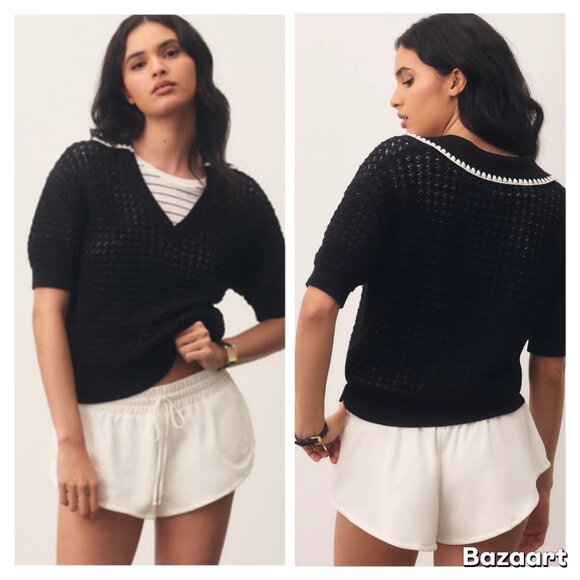 NEW Varley Monte Short-Sleeve V-Neck Sweater - Picture 1 of 4